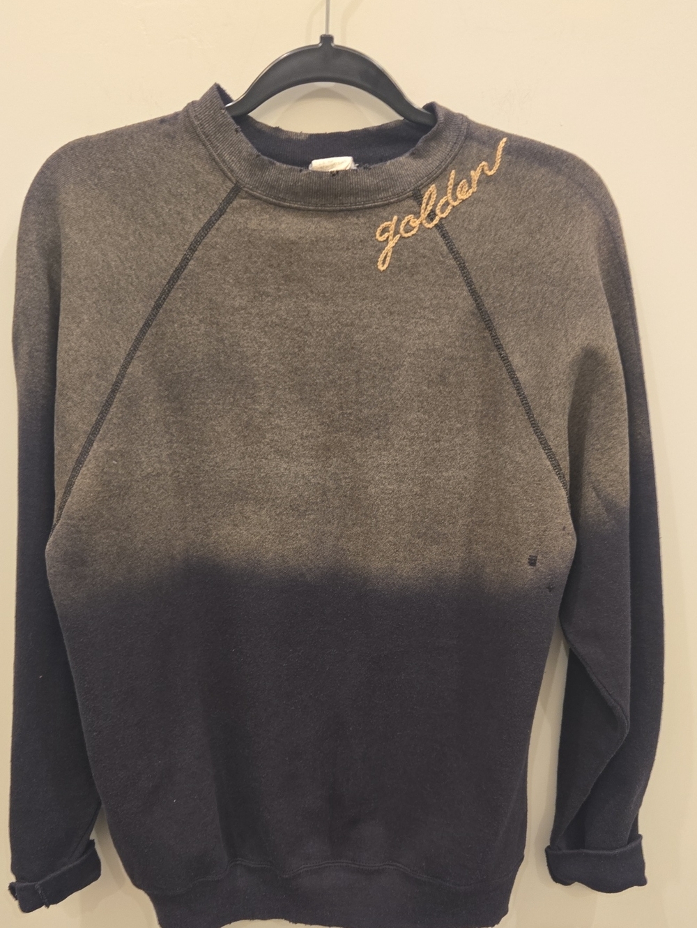 NWT ISMBS Vintage Golden Script Ombre Crewneck Sweatshirt Charcoal to Black.